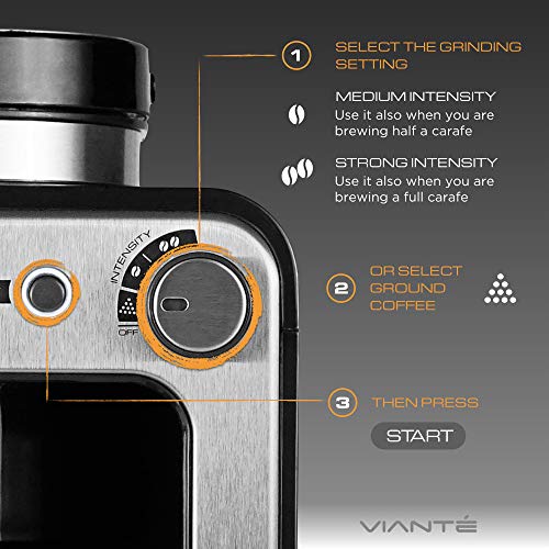 Viante Mini Coffee Maker with grinder built in Grind and Brew. Bean