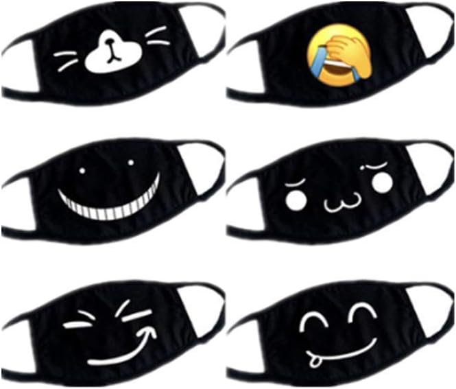 Tojoo 6 Pack Cute Emoji Funny Graphic Print Facemask Cotton Outdoor Face Cover