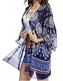 Taydey Women's Swimwear Light Floral Print Chiffon Kimono Cover up / Beach Dress