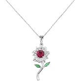 TYZCOS Sunflower Necklace 925 Sterling Silver Ruby Jewelry for Women