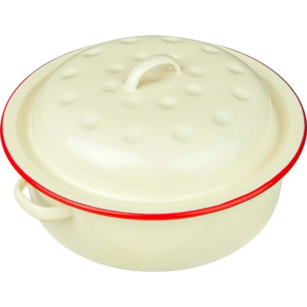 New Falcon Enamel Round Roaster Cream with Red Trim 20cm