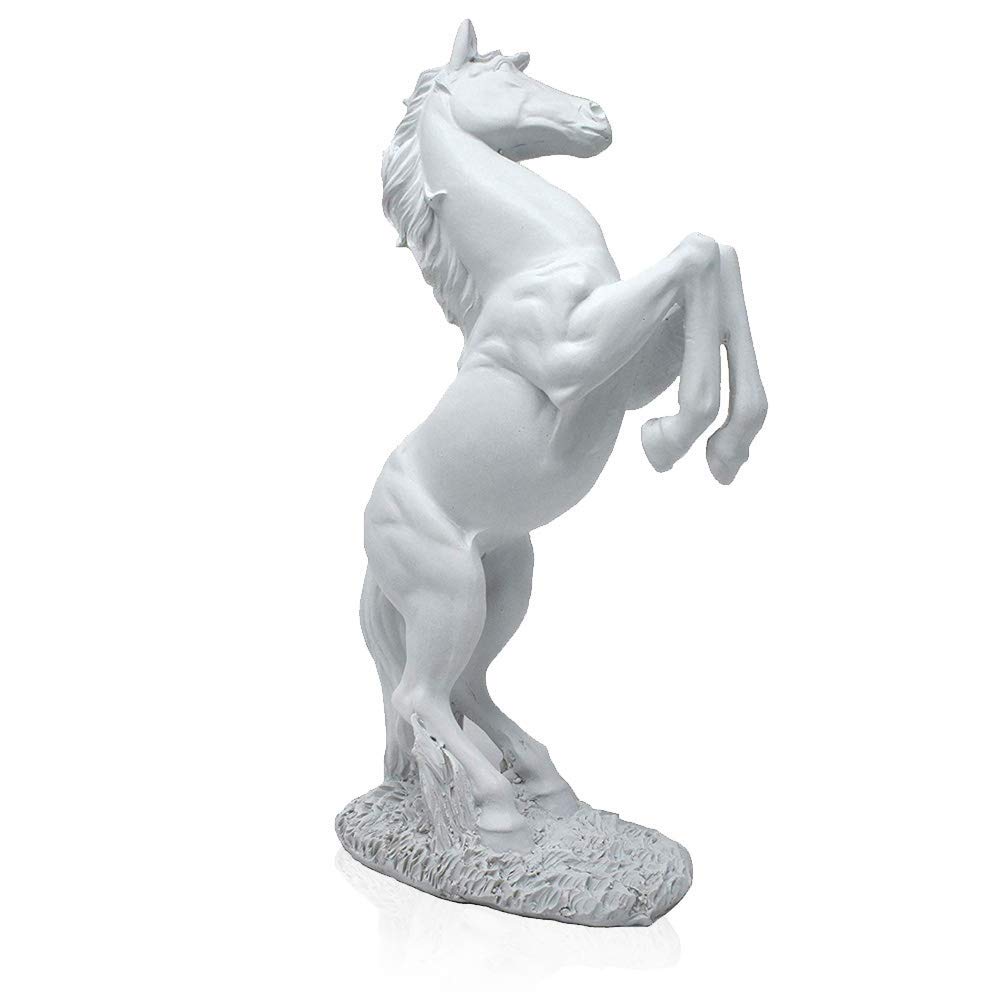 LEPENDOR Standing Horse Resin Statue for Home Decor Animal Ornament Sculpture Rearing Horse Art Figurine Decorative Sculpture - White