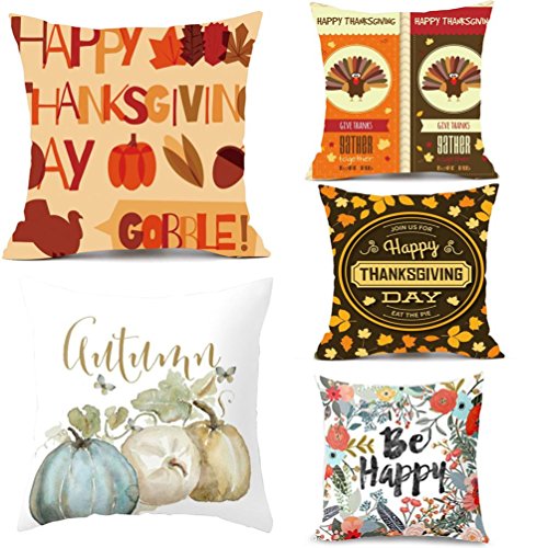 Challyhope Thanksgiving Day Festival Fall Harvest Decorative Pillow Case Sofa Waist Throw Cushion Cover Print Pillowslip (18"x18", A)