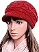 Odema Womens Knit Wool Hats with Visor Warm Skull Beanie Caps for Winter