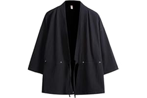Haseil Men's Kimono Cardigan Japanese Jackets Casual Cotton Open Front Lightweight Linen Yukata