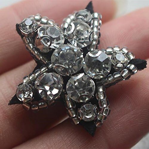 10pcs 3.5cm 1.37" Black/Ivory Beads Rhinestones Flower Cloth Appliques Patches Brooch Snowflakes Stars DIY Clothing Accessories