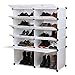 UNICOO - Multi Use DIY Plastic 10 Cube Shoe Rack,Organizer, Bookcase, Shoes Cabinet (2 * 5 With Boots Cube, White Wood Grain)