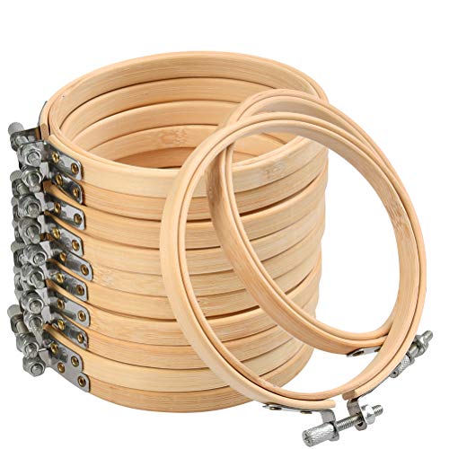 WOWOSS 12 Pieces 4 Inch Embroidery Hoops Set Adjustable Bamboo Circle Cross Stitch Hoop Ring for Embroidery and Cross Stitch Art Craft Handy Sewing