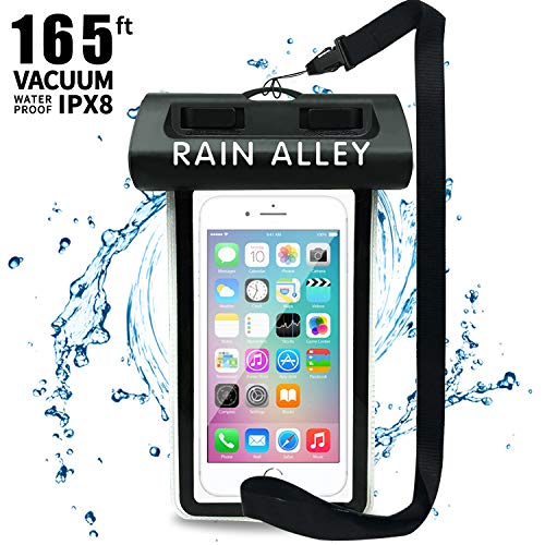 [Vacuum Design] RAIN ALLEY Universal Waterproof Case, Swimming Snorkeling, IPX8 Waterproof Phone Pouch Dry Bag for iPhone X/XS/XR/XS MAX/8/7/6/6s Plus Samsung Galaxy S9/S8 Huawei up to 6.0" - Black