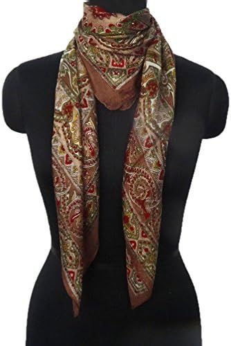 Pure Silk Stole Floral Printed Wrap Scarf Square Shape Brown Hijab Women Neck Scarves Anniversary Gift Item 39” x 37”