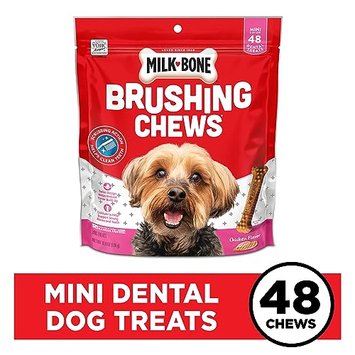 MILK-BONE ORIGINAL BRUSHING CHEWS 48 MINI DAILY DENTAL DOG TREATS SCRUBBING ACTION HELPS CLEAN TEETH
