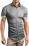 Grin&Bear custom Denim fit short sleeve shirt Mens Jeans, grey, M, SH690