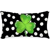 AACORS St Patricks Day Lumbar Pillow Cover 12X20 Inch Polka Dots Shamrock Decor Holiday Farmhouse Spring Cushion Case for Home Sofa Couch (Green)