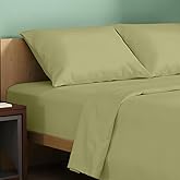 TEXAS LINEN CO. 100% Organic Cotton Sheets Queen Size - 4 PC Organic Cotton Queen Percale Weave Sheet Set, Soft, Cooling, Crisp & Breathable, 16" Deep Pocket Hotel Quality Bedding Set - Sage Green