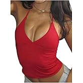 SOLY HUX Women's Halter Tops Y2k Deep V Neck Tie Backless Sleeveless Going Out Cami Crop Top