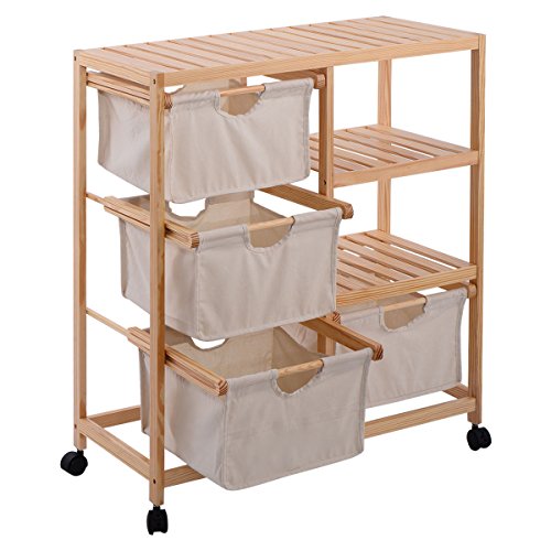 New MTN-G Wood Hamper 2 Section Storage Shelf Unit W/4 Fabric Drawers Home Furniture