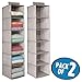 mDesign Long Soft Fabric Over Closet Rod Hanging Storage Organizer with 6 Shelves for Clothes, Leggings, Lingerie, T Shirts - Textured Print with Solid Trim - 2 Pack - Linen/Tan