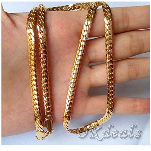 wanmanee 18k Yellow Gold Filled Mens Necklace 24" Snake Curb Chain GF Fashion Jewelry HOT