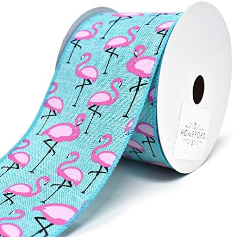 Homeford Tropical Flamingo Wired Linen Ribbon, 2-1/2-Inch, 10-Yard (Aqua)