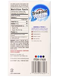 Trident White goma de mascar sin azúcar, 3 paquetes de 16 piezas (Paquete de 20)
