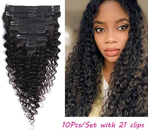 Brazilian Virgin Human Hair Deep Curly Clip In Hair Extensions 8A Unprocessed Remy Hair Deep Wave Curly Hair Clip In Extensions Natural Color For Black Woman 10Pcs/Set 120Gram(12, deep wave)