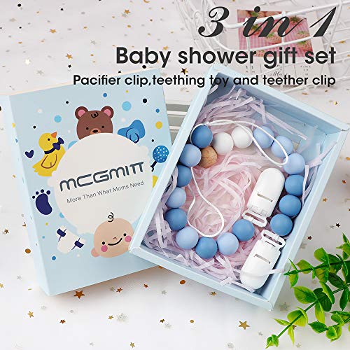 MCGMITT Pacifier Clip Silicone, BPA Free Teething Beads Toys Shower Gift for Baby Girls Boys Infant Toddler (Blue) - Thumbnail 5