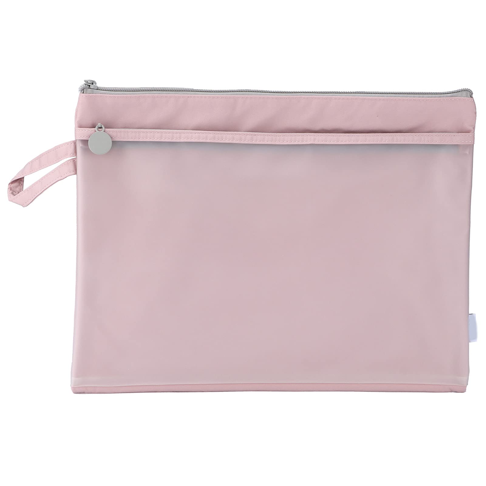 Mesh Zipper Pouch Document Holder, Double Layer A4 Zip Files Bags Document Pocket Holder for Cosmetics Offices Stationery (Soft Fog Powder)