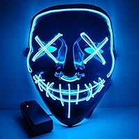 Novobey Frightening LED Light Up Halloween Mask, EL Wire Glowing Mask for Halloween Party Cosplay (Blue - 1)