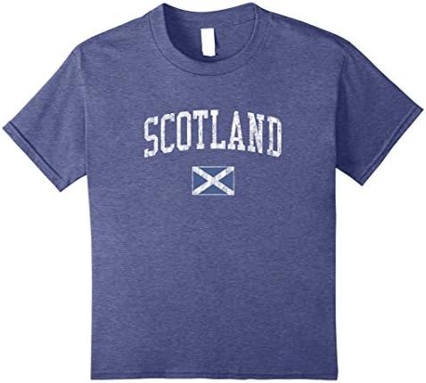 Kids Scotland T-Shirt Vintage Sports Design Scottish Flag Tee 10 Heather Blue