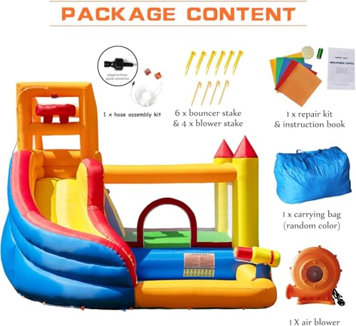 HuaKastro Inflatable Water Slide Bouncy Castle for Kids with Pool, 5-in-1 Indoor/Outdoor Blow Up Play Center for Climbing, Sliding, Jumping & Splashing Fun, Blower Included