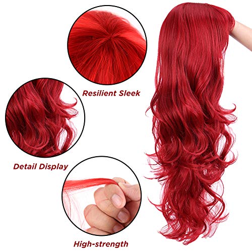 3 otters 28inch Red Wig Long Curly Hair, Red Cosplay Wig For Women, With Wig Cap and Comb