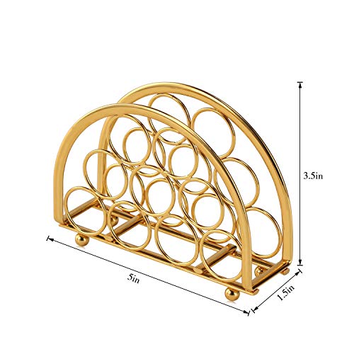 Buruis Modern Paper Napkin Holder, 5x3.5 Inch Shiny Gold Decorative Napkin Holder for Tables, Kitchen, Restaurant and Bar Decor, Tabletop Freestanding Tissue Dispenser Set of 2 - Gold