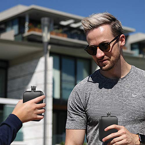 KWANITHINK Flask for Liquor for Men, Stainless Steel Hip Flask with Funnel, Pocket Liquor Flasks 6 oz (Black)