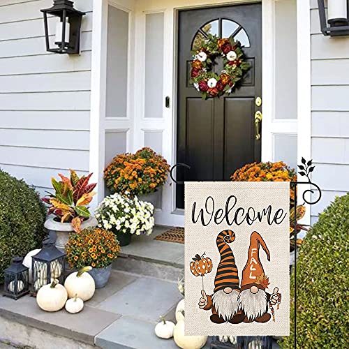 CROWNED BEAUTY Fall Garden Flag Thanksgiving Gnomes Pumpkin 12×18 Inch Double Sided Vertical Yard Seasonal Holiday Outdoor Decor CF260-12