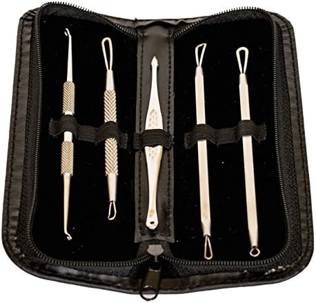 Blackhead and Blemish Remover Tool Kit - Stainless Steel Acne Extractor Tool Kit by Rustin Enterprises - Set of Five Professional Surgical Extractor Instruments - Easily Cure Pimples, Blackheads, Comedones, Acne, and Facial Impurities