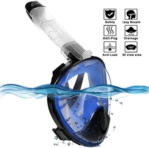 CFORWARD Foldable 180° Snorkel Mask - Panoramic Full Face Design, See More With Larger Viewing Area Than Traditional Masks, Easy Breath Dry Top Set Anti-fog Anti-leak, Medium