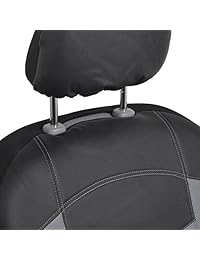 BDK   Fundas de asiento de coche de piel sintética para coche (piel sintética, protección interior para automóviles, color negro gris claro, fundas para asientos delanteros, compatible con airbag, instalación en 3 pasos, 2 unidades)