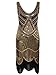 Vijiv Women's 1920s Gastby Inspired Sequined Embellished Fringed Flapper Dress, Black and Gold, Medium