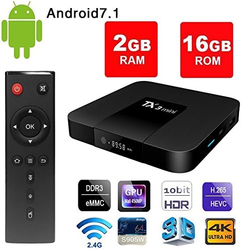Android 7.1 Smart TV Box - VGROUND TX3 Mini Android TV Box with S905W Quad Core 64 Bit 3D 4K H.265 Decoding 2.4GHz WiFi-2G+16G