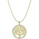 Savlano 925 Sterling Silver Cubic Zirconia Tree of Life Pendant Necklace- Rhodium & 18K Gold Plated Charm Chain for Women Comes with Gift Box- Made in Italy