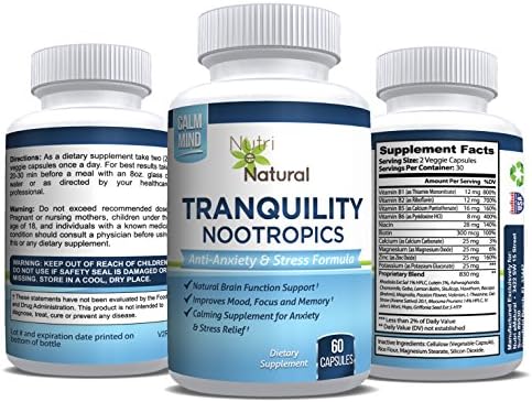 NEW & IMPROVED FORMULA - Anti Anxiety & Anti Stress Supplement. Tranquility Nootropics Brain Function Booster to Improve Mood and Enhance Mental Clarity and Focus. 830mg per Capsule