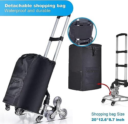 Stair Climbing Hand Truck Dolly, Shopping Cart Trolley with Stair Climbing Wheels and Removable Waterproof Canvas Bag, Aluminum Alloy Luggage Package Delivery