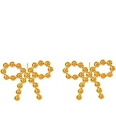 Gold Bow Earrings for Women Ribbon Earrings 18K Plated Gold Bowknot Stud Earrings Seed Bead Bow Earrings Cute Birthday Jewelry for Women