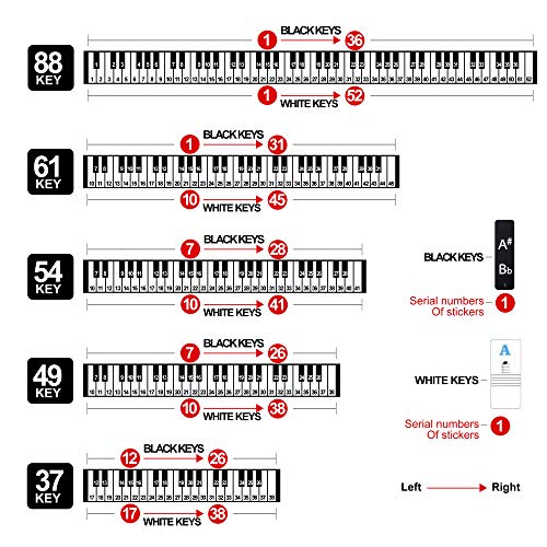 Colorful Piano Stickers for Keys, 88/61/54/49/37 Key Keyboard Stickers, Coated with Long Lasting Adhesive Material, Can be Pasted Repeatedly, Piano Keyboard Letters Notes Label for Beginners and Kids