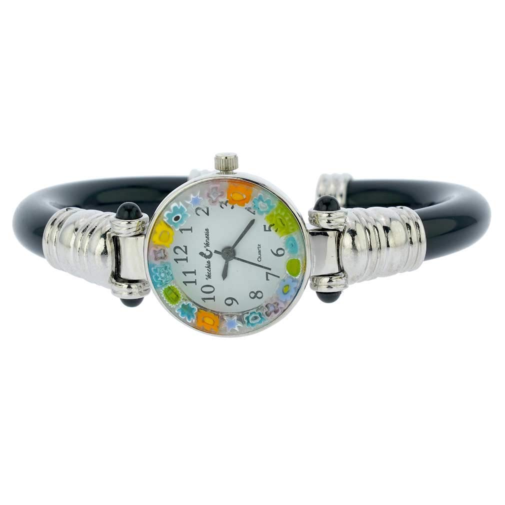 Glass Of Venice Murano Glass Millefiori Bangle Watch - Silver Black Multicolor