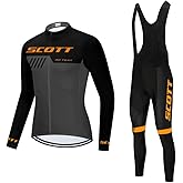 Men's Cycling Jersey Set Long Sleeve Bike Shirts Bicycle Clothing Cycling Bib Pants with 20D Gel Padded