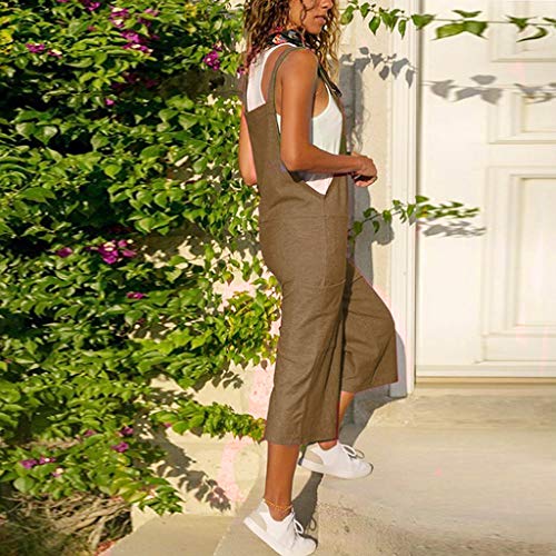 Toimothcn Women's Casual Jumpsuits Overalls Baggy Bib Pants Plus Size Wide Leg Rompers(Brown,M) - Thumbnail 2