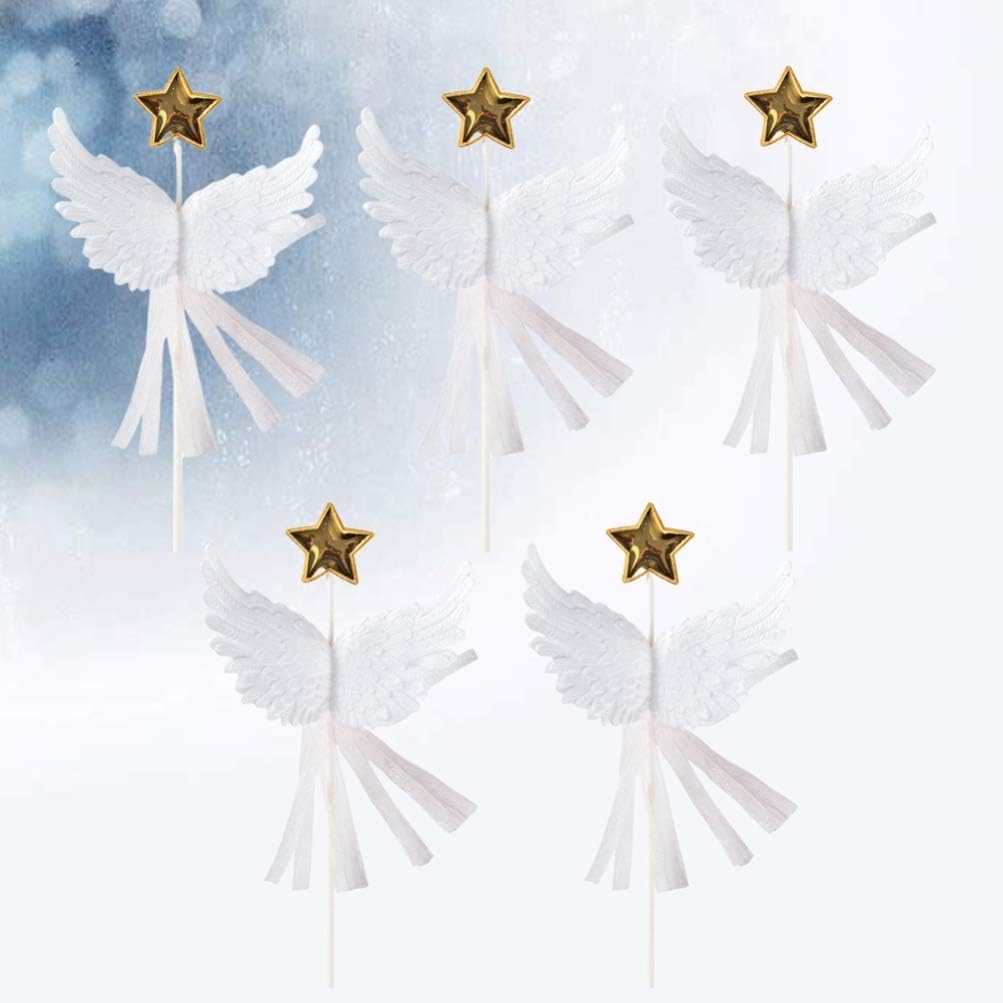 Amazon Nuobesty カップケーキ 3d王女の翼トッパー クリニーク 天使の翼ケーキ 素敵なデザート食品ピックトッパーリボン ベビーシャワーの結婚式の誕生日パーティー 置物 オブジェ オンライン通販