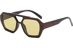 ADE WU Trendy Designer Hexagon Aviator Sunglasses for Women Thick Frame Double Bridge Geometric Sun Glasses