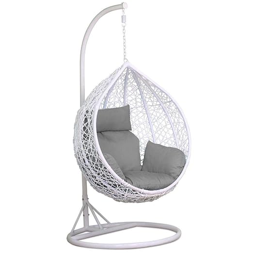 Yaheetech White Rattan Hanging Swing Chair,Stand+Cushion+Cover,150kg